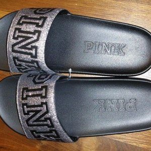 Victoria’s Secret Pink Strap Slides Silver Glitter